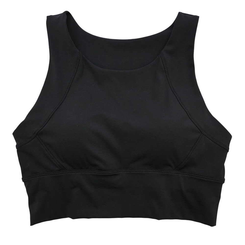 Women's High Neck Long Line Mixed Media Technical Sports Bra Black M /L